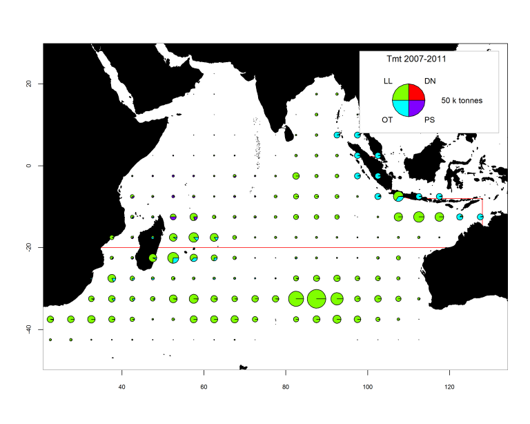 Albacore catch distribution in 2007–2011.