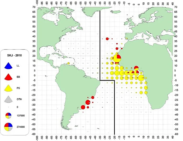 Skipjack tuna. Total catch in 2010-2019.