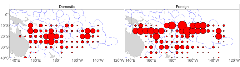 Distribution of effort for South Pacific albacore